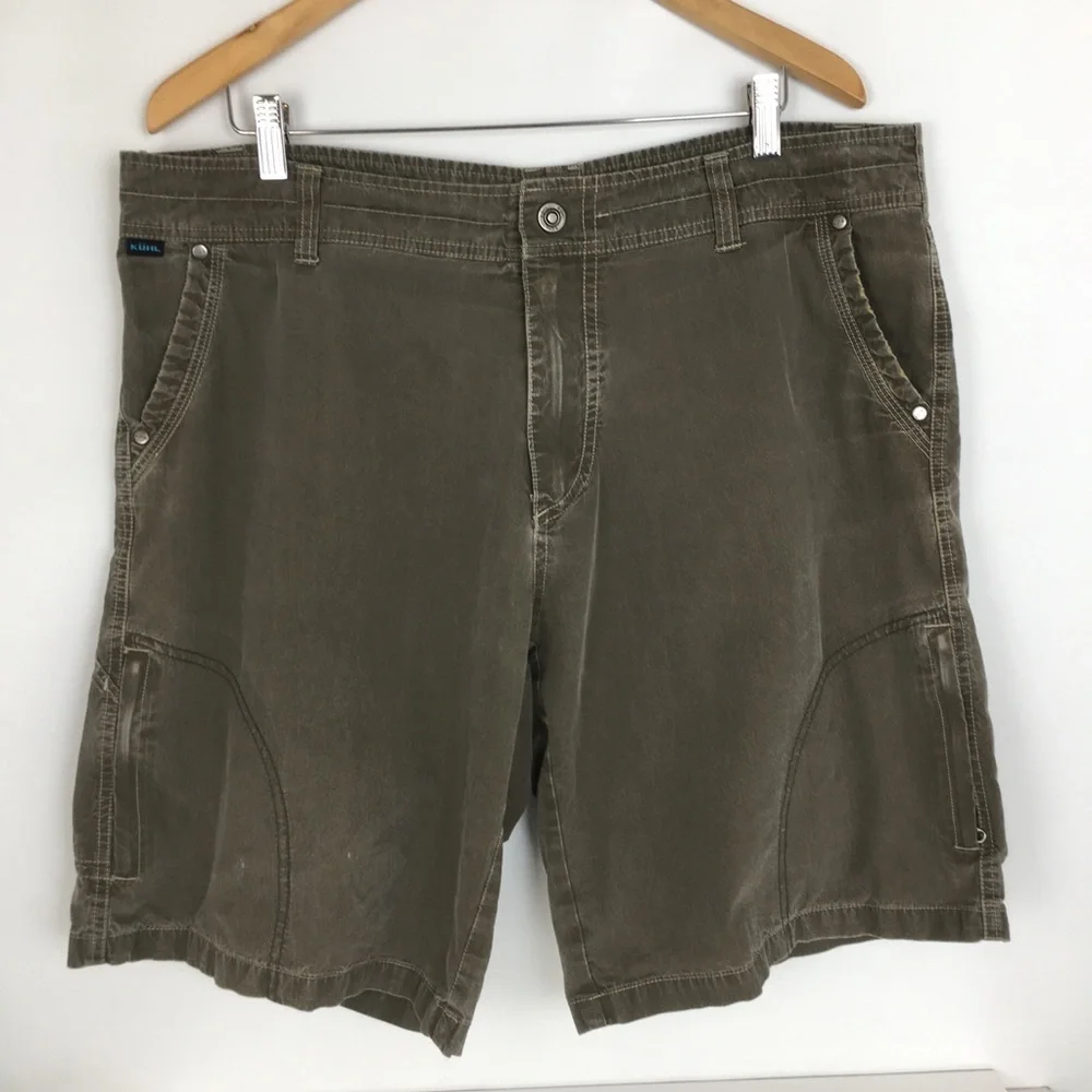 Kuhl Mens Cargo Shorts Green Taupe Size 38